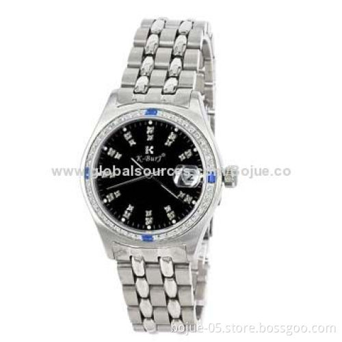Quartz Stainless Steel Watch with Calendar and Date Function, Silver Color Case, Black Dial